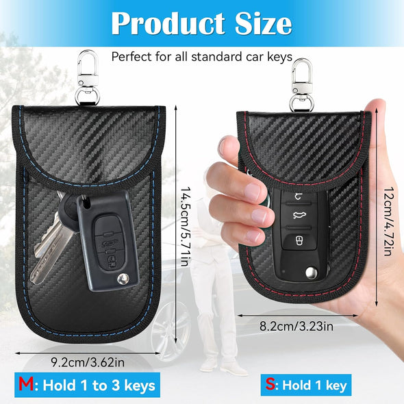 2 Pack Faraday Key Fob Protector, Premium Car RFID Signal Blocking Pouch, Secure Faraday Bag for Car Key Fob, Anti-Theft Case (Red+Blue, Small)