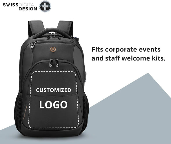 Swissdigital Design Travel Laptop Backpack, College Laptops Backpack with USB Charging Port for Men and Women Fits 16 Inch Notebook, Black | ANDWIL