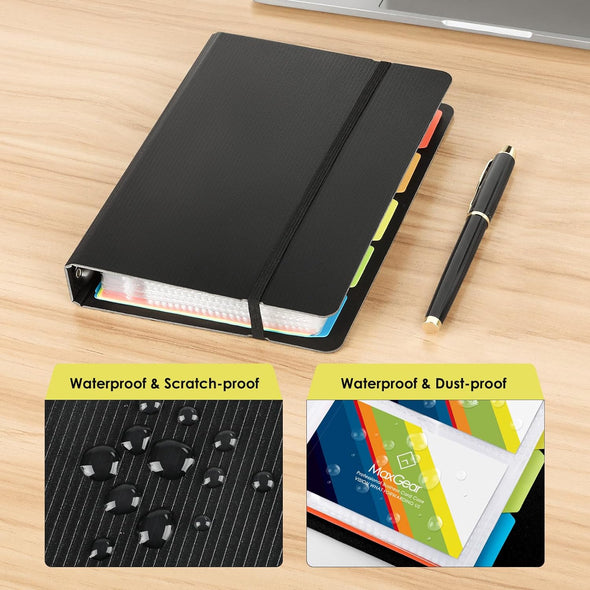 Maxgear Business Card Book, 180 Cards Organizer for Men & Women, Portable Name Card Holders Binder File for Business Cards, 5 Color Index Tabs, Polypropylene, Black