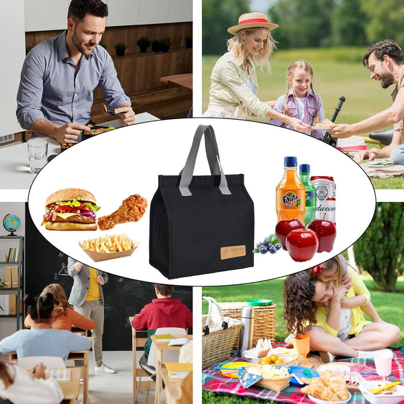 Lunch Bag for Women/Men,Waterproof Reusable Portable Lunch Tote,Lunch Box Bag.Thermal Cooler Bag Ideal for Work/Party/L/Travel/Picnic (Light Black)