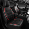 CAR PASS Universal FIT Piping Leather Two Front Seat Covers, Waterproof Faux Leather for SUV Sedan Van Truck, Airbag Compatible,Reserved Opening Holes for Headrest Covers. (Black Red)