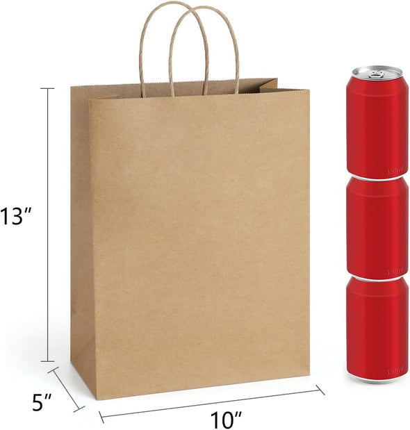 Bagdream Gift Bags 10X5X13 50Pcs Brown Kraft Paper with Handles - Merchandise, Retail, Party Favor, Shopping Bulk 100% Recycled Paper Sacks