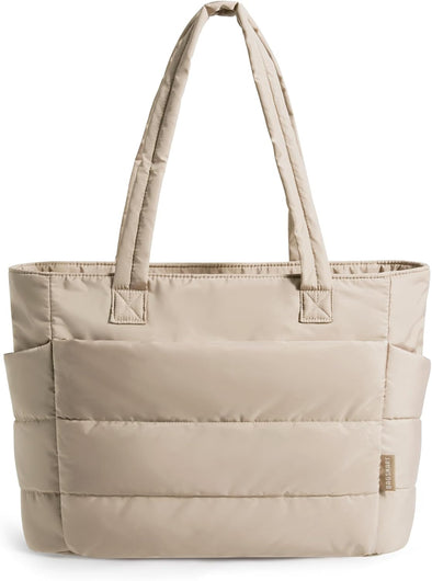 BAGSMART Tote Bag for Women, Lightweight Puffy Tote Bag with Compartments, Quilted Shoulder Bag Handbag for Travel, Work
