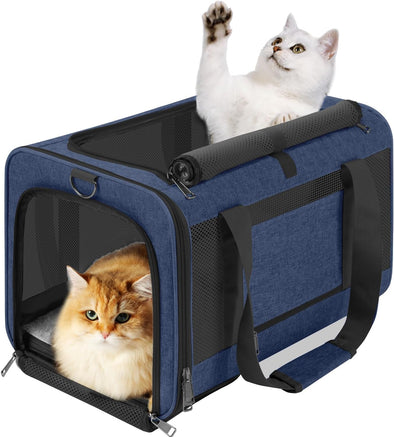 Dog Carrier Soft/Cat Crates Large Cat 20 to 25 Pounds/Softsided Pet Car Travel Carry Bag 15 Pound Puppy/Top Open Transport Kennel Navy