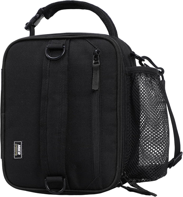 MIER Expandable Lunch Bag Insulated Lunch Box for Men to Work Travel Portable Lunchbox Bags with Shoulder Strap and Water Bottle Holder, Black