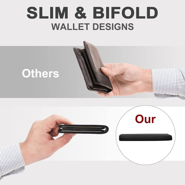 Slim Wallet for Men ID Window with RFID Blocking Front Pocket Minimalist Bifold Bussiness Card Holder Gift for Men