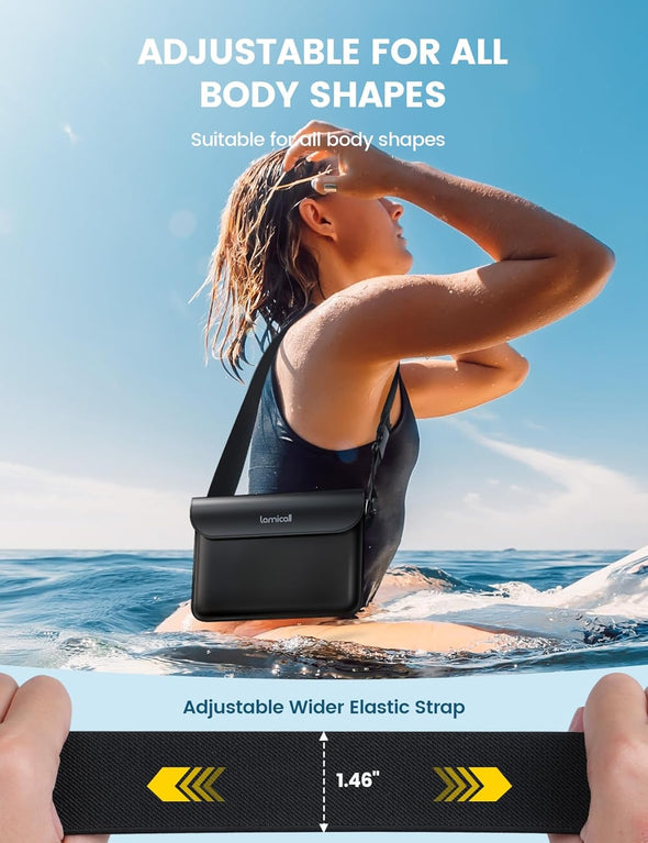 Lamicall Waterproof Fanny Pack - [2Pack] [Easy Handling] Dry Bags Waterproof Pouch with Elastic Waist Strap for Swimming, Beach, Kayaking, Cruise Ship Essentials, 8.7” for Iphone 16 15 14 13 Pro Max
