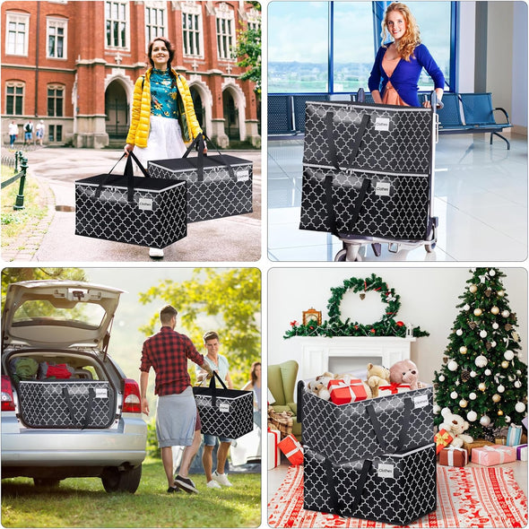 Extra Large Moving Bags, Heavy-Duty Storage Totes with Zipper Top and Sturdy Handles, Moving Supplies for Space Saving and Packing, Collapsible Storage Bags, Black & Gray, 88L, 6-Pack
