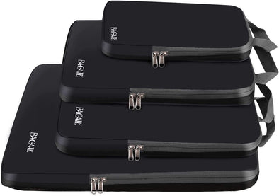 BAGAIL 4 Set/6 Set/8 Set Compression Packing Cubes Travel Accessories Expandable Packing Organizers(Black Clothpattern 4 Set)