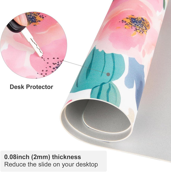 Colorful Star Large Mouse Pad, Pink Floral Desk Mat for Desktop, Women Girls Flowers PU Leather Waterproof Desk Pad, Computer PC Laptop Protector Gaming Mouse Pads for School Office Home 31.5" X 15.7"