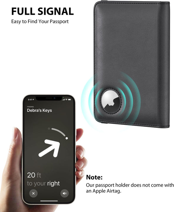 Stouchi Airtag Passport Holder, Slim Passport Holder Family with Airtag Slot, RFID Passport Wallet Cover for Men, PU Leather Passport Case, Anti-Lost Travel Accessories, Black