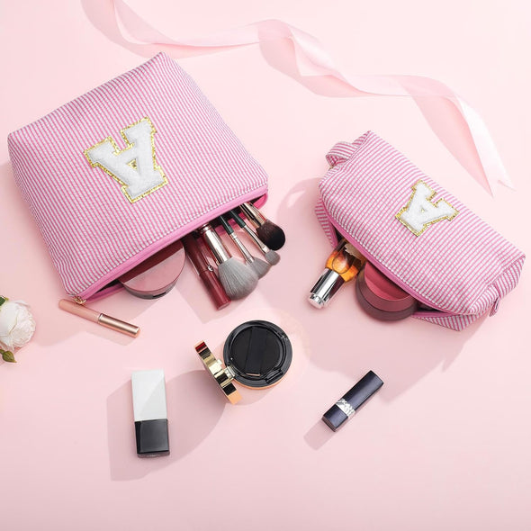 YOOLIFE Mothers Day Gifts for Women | Personalized Initial Makeup Bag | Pink Cosmetic Bag Travel Bag | 11 12 13 14 15 16 Years Old Girl Gifts Graduation Teacher Gifts Teen Girl Gifts Trendy Stuff A