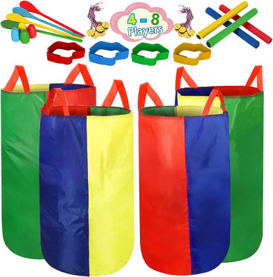 4-8 Player Potato Sack Race Bags Backyard Games for Kids and Adult, Field Day Birthday Party Outdoor Games for Kids Family,Carnival Games,Egg and Spoon Race,3 Legged Race,Relay Batons,Easter Fun Games