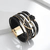 Fesciory Leopard Bracelet for Women, Boho Leather Wrap Multi-Layer Pearl Crystal Bracelet Bangle Jewelry
