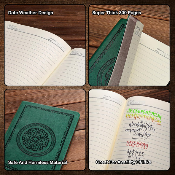 2025 Leather Vintage Journal Notebook,300 Pages,Leather Softcover Lined Journal Notebooks for Women Men,Notebook Journals for Writing Travel,Business,Office,5.7'' X 8.3'',Green