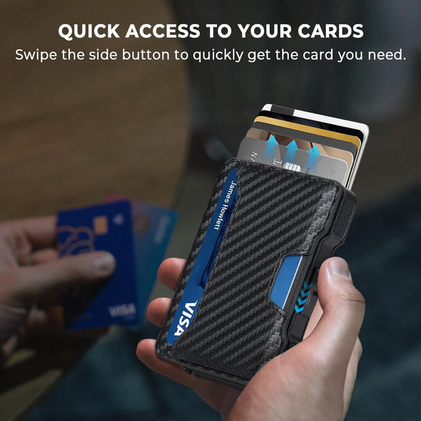 Slim Wallet for Men - Minimalist Mens Wallet with Money Clip, Aluminum Pop up Card Case and Leather Slots Credit Card Holder RFID Blocking Wallet for Men with Gift Box