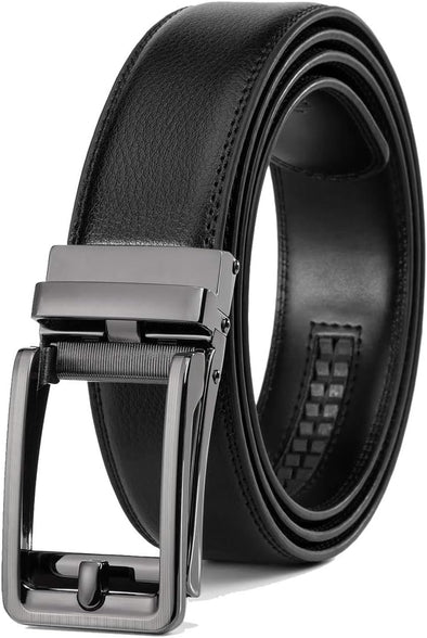 Founders & C Men'S Leather Ratchet Comfort Click Belt Dress with Slide Buckle -Adjustable Trim to Fit
