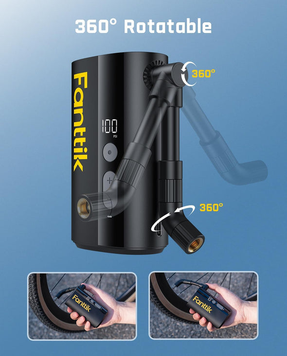 Fanttik X9 Ace Mini Bike Pump, 32S Fast Inflate Bike Pump with Gauge, 150PSI Electric Air Pump with Presta and Schrader Valve, Suitable for Mountain Bike, Road Bike, Electric Bike
