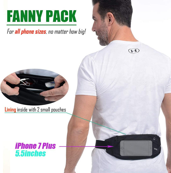 USHAKE Running Belt,Men or Women Ultra Light Bounce Free Waist Pouch Bag Fitness Workout Belt Sport Waist Pack Exercise Waist Bag for Iphone Samsung LG in Running Gym Marathon (BLACK)
