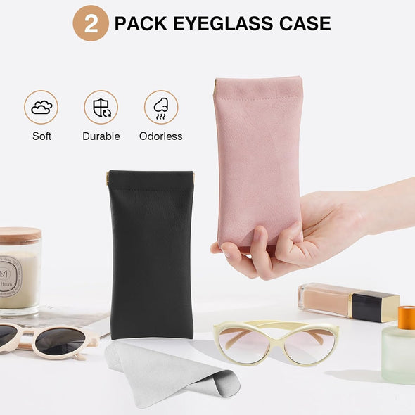 Marvolia Sunglass Case, Portable Squeeze Top Glasses Cases Soft Eyeglass Cases for Women Men Pu Leather Glasses Pouch