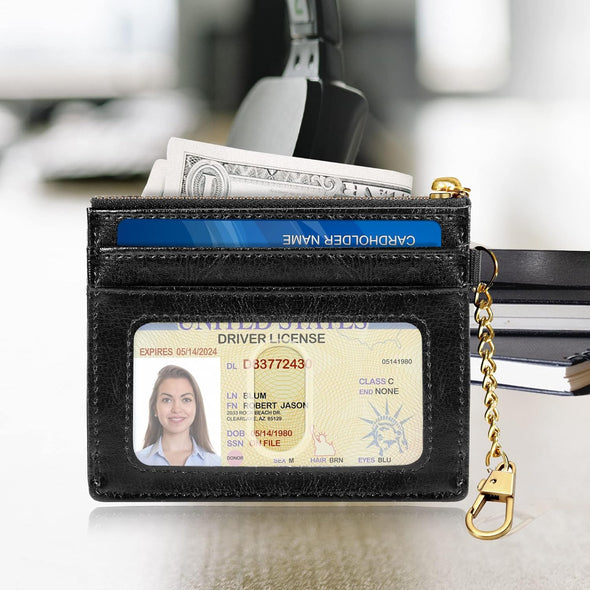SEAVILIA Card Holder Keychain Wallet for Women with ID Window RFID Coin Purse Bee Gifts Slim Minimalist Small Wallet