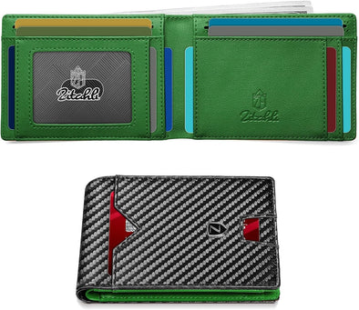 Wallet for Men, Mens Wallet, Slim Leather Bifold, RFID Blocking 18 Card Holder Slots Gift Box(Carbon Black Green)