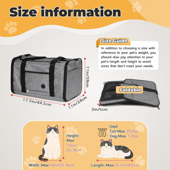 YUDODO 25 Lbs Lightproof Soft Sided Pet Carrier for Large Cat & Small Dog Airline Approved Travel Puppy Carrier with Side Pockets & Reflective Mesh, Foldable Portable for Outdoor Car Grey Green