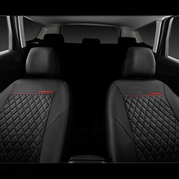 CAR PASS Quilting Leather Seat Cover Two Front Seats Only, Universal Fit Automotive Front Seat Covers Waterproof Deluxe PU Premium Vinyl Luxury for Cars Sedan Van SUV Airbag Compatible 2 Pieces,Black