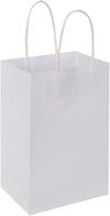 Oikss 100 Pack 5.25X3.25X8.25 Inch Small White Kraft Paper Bags with Handles Bulk for Birthday Wedding Party Favors Grocery Retail Shopping Business Goody Craft Gift Bags Cub Sacks (100Pcs Count)