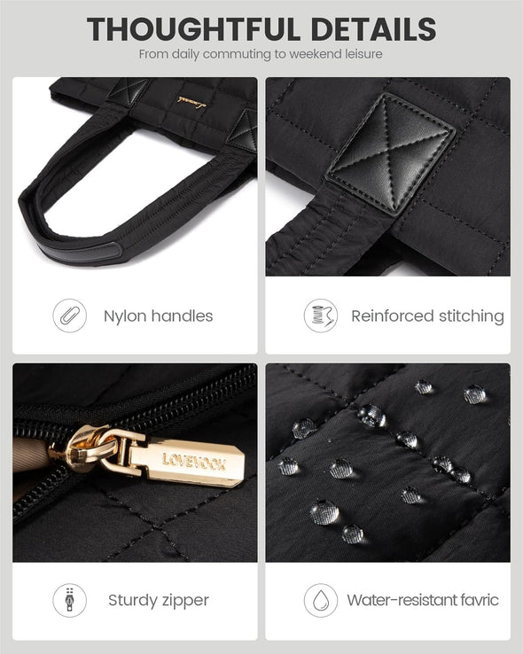 LOVEVOOK Tote Bag for Women, Large Puffer Tote Bag with Zipper Quilted Light Work Bag