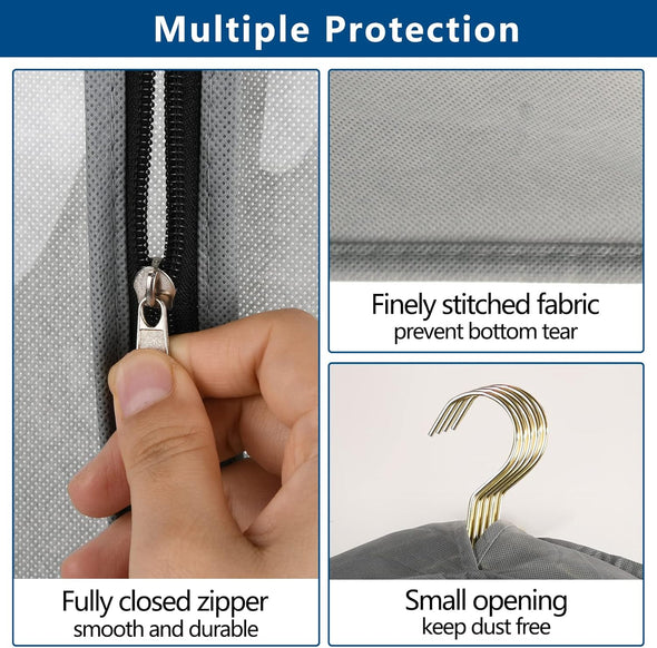 3 Pack 60" Long Garment Bags for Hanging Clothes Storage, Clear Moth Proof Suits Covers with 4" Gussets for Closet Storage Travel, Plastic Protector for Dress Gowns, Coats, Suit, down Jacket