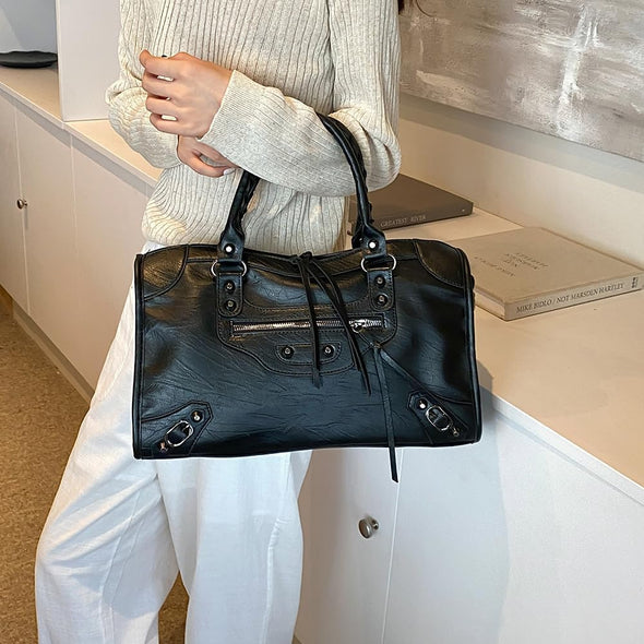 Crossbody Tote Bag for Women – Rivet Studded Hobo Shoulder Purse, Trendy Goth Work Boston Bag