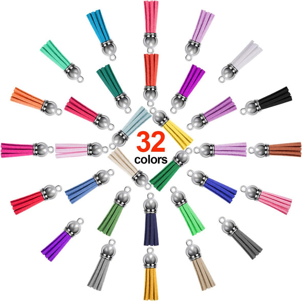 SIQUK 160 Pieces Keychain Tassels Leather Tassel Bulk for DIY Keychain and Craft, 32 Colors