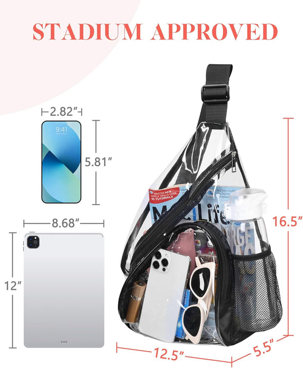 HULISEN Clear Sling Bag, Clear Bag Stadium Approved, Transparent Shoulder Crossbody Backpack Chest Casual Daypack