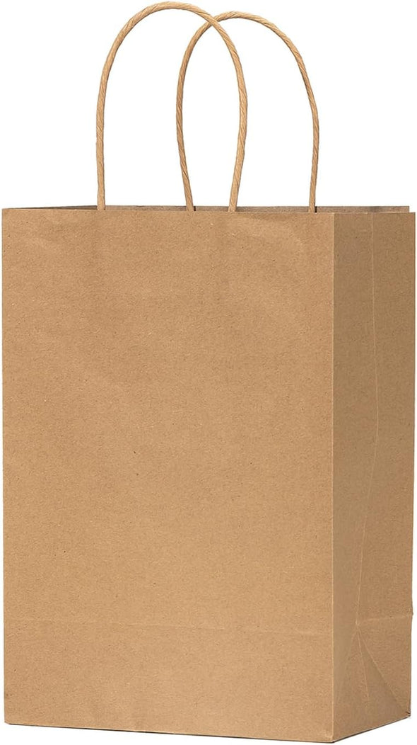 Vanhel 50 PCS Gift Bags with Handles,8 X 4.25 X 10.5 Inches,Gift Bag,Brown Paper Bags with Handles Bulk, Shopping,Party, Retail, Merchandise, Favor