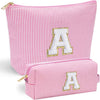 YOOLIFE Mothers Day Gifts for Women | Personalized Initial Makeup Bag | Pink Cosmetic Bag Travel Bag | 11 12 13 14 15 16 Years Old Girl Gifts Graduation Teacher Gifts Teen Girl Gifts Trendy Stuff A