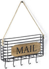 SRIWATANA Mail Organizer Wall Mount, Rustic Mail Holder Key Holder for Wall with Hooks, Small Size, Carbonized Black