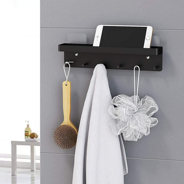 MKO Key Holder Wall Mount, Key Holder Wall Mount Adhesive with Mail Organizer Tray with 6 Key Hooks for Wall, Black