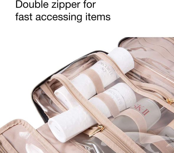 BAGSMART Large Toiletry Bag Travel Bag with Hanging Hook, Water-Resistant Makeup Cosmetic Bag Travel Organizer for Accessories, Shampoo, Full Sized Container, Toiletries