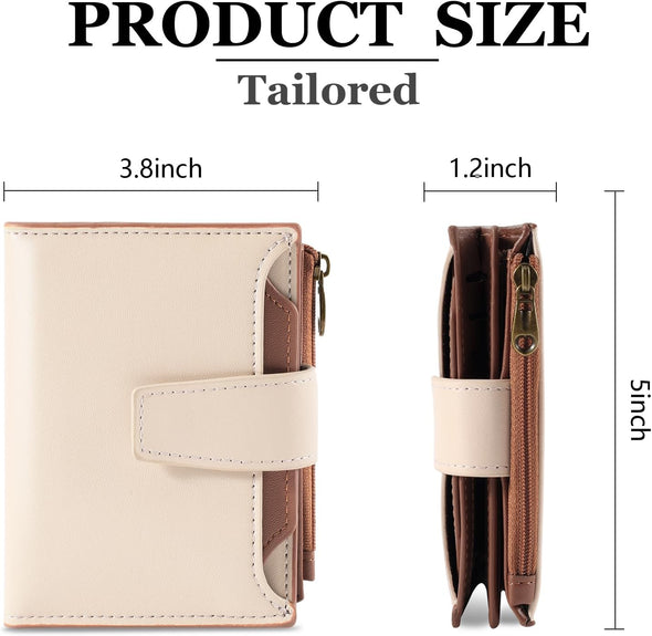 Small Wallet Women RFID Blocking Soft Leather Bifold Compact Card Holder Wallet for Women with Zipper Coin Pocket 4 ID Window