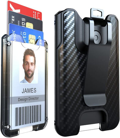 LIUGX Badge Holder, ID Card Holder with Metal Clip - Durable Polycarbonate (Holds 1 to 4 Cards), Portable Wallet for Office, Laborer, Police, Work, Black