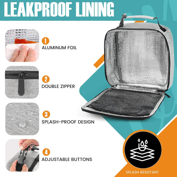 Lunch Bag for Men/Women, Reusable Lunchbox for Adult, Small Insulated Lunch Box, Lunch Tote Bag for Office, Work, Picnic - Grey