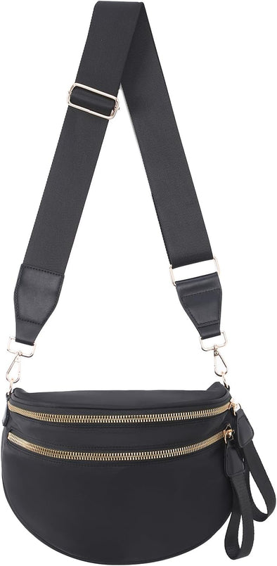 Crossbody Bags Bum Bag for Women Large Sling Bag Purse with Adjustable Strap（Black）