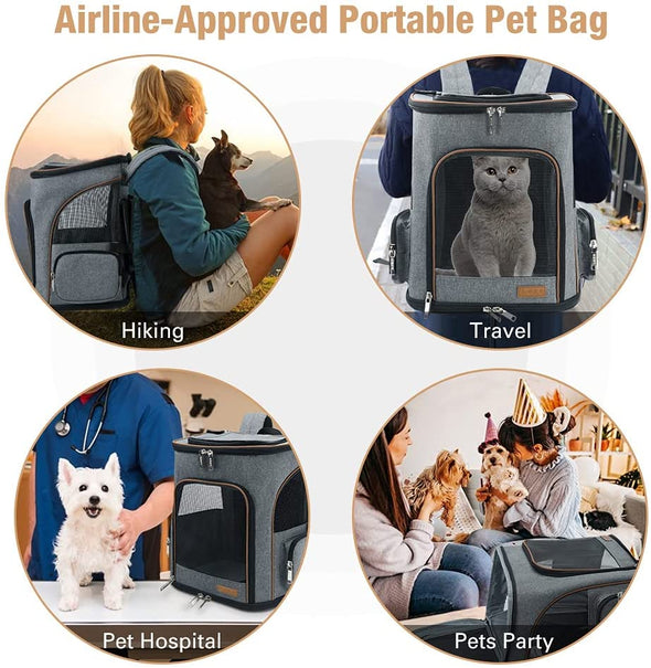 Lekereise Cat Backpack Expandable Pet Carrier Backpack for Small Cats and Dogs, Airline-Approved Foldable Dog Carrier Backpack with Inner Safety Leash, Grey