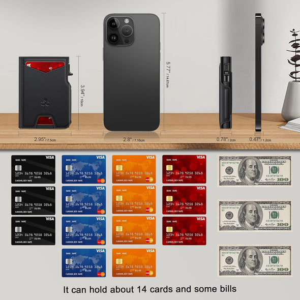 Wallet for Men Wallet with Slim Pop up Card Holder 9-13 Cards, Bifold Minimalist Smart Wallet RFID Blocking Credit Card Holder with ID Window & Stretchable Cash Slot Compact Metal Aluminum Card Case