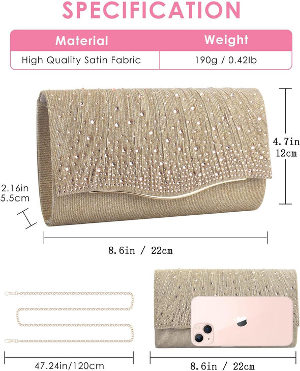 TINDTOP Clutch Purses for Women, Formal Evening Bags Suede Shoulder Envelope Party Handbags Wedding Cocktail Prom Clutches