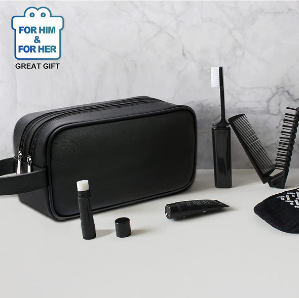 Happydavid Soft PU Leather Zipped Travel Toiletry Bag Mens Ladies Supply Toiletry Bag Case(Black)