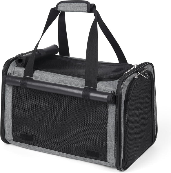 YUDODO 25 Lbs Lightproof Soft Sided Pet Carrier for Large Cat & Small Dog Airline Approved Travel Puppy Carrier with Side Pockets & Reflective Mesh, Foldable Portable for Outdoor Car Grey Green