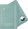 Stouchi Airtag Passport Holder, Cute Passport Holder with Airtag Slot, RFID Passport Wallet Cover for Women, Family Leather Passport Protector Case, Anti-Lost Travel Essentials, Sky Blue