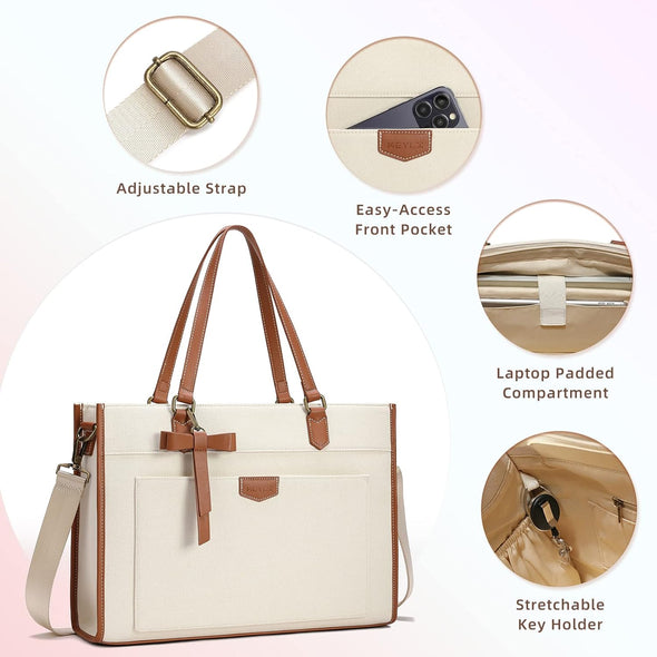 Keyli 3Pcs Laptop Bag for Women,15.6 Inch Canvas Tote Bag Work Bags Large Business Computer Briefcase Shoulder Handbag Purse